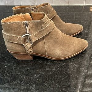 Lucky Brand “Enitha” Harness Booties in Brownish Green